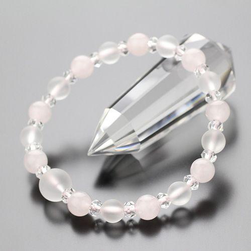 約10mm・約7mm 淡雪 約7mm ローズクォーツ 平切子水晶 ブレスレット