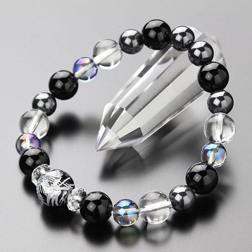 パワーストーン ブレスレット 約12ミリ龍彫り（銀色）オニキス 約10ミリオニキス・本水晶 約8ミリ...