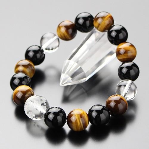 パワーストーン ブレスレット　約14ミリ 龍彫り水晶　約12ミリ　本水晶・虎目石・ブラックオニキス