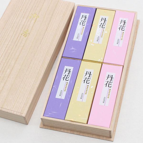 進物用線香 丹花 3種（特選丹花・梅丹花・紫丹花）6箱セット 桐箱入り