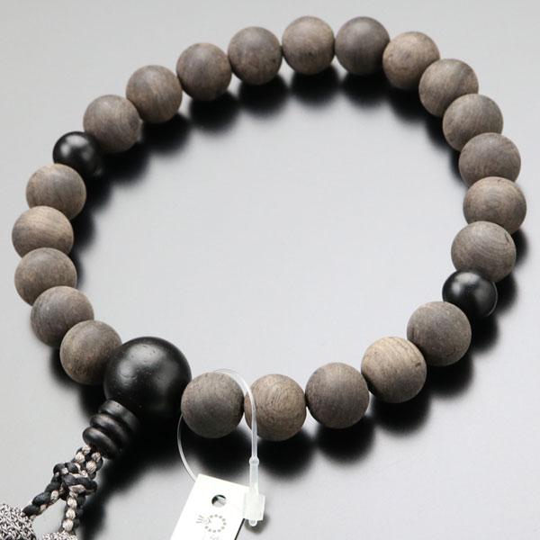 数珠 男性用 22玉 素引き黒檀 艶消し黒檀 正絹2色房 数珠袋付き