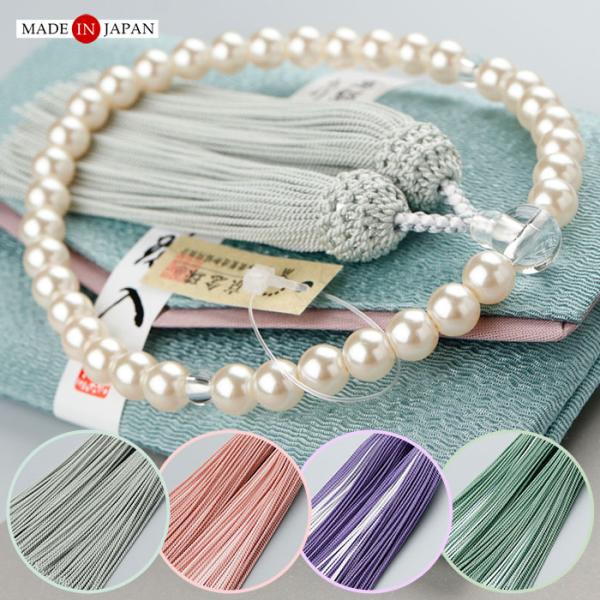 ≪特別価格≫数珠 女性用 約7×8ミリ ハリ真珠 人絹房 数珠袋付き おしゃれ 葬式 葬儀