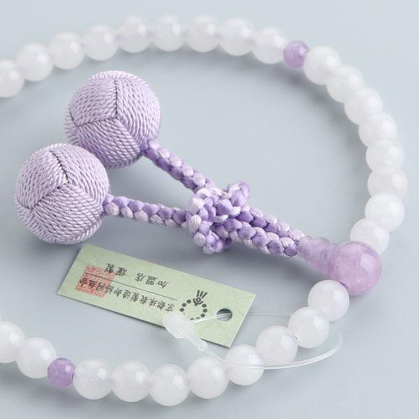 数珠 女性用 約7ミリ 白オニキス 藤雲石 正絹梵天房 数珠袋付き