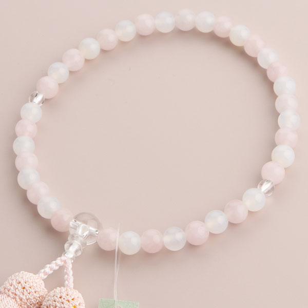 数珠 女性用 約7ミリ ローズクォーツ・白瑪瑙 交互 正絹房 数珠袋付き おしゃれ