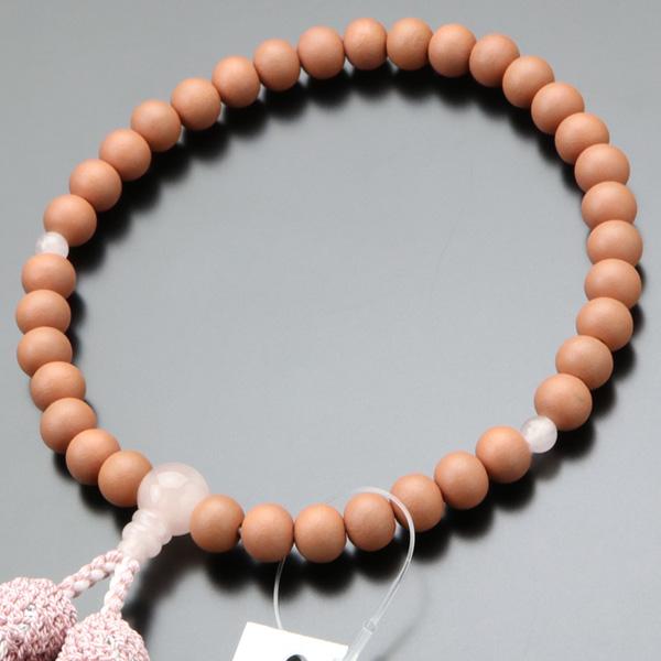 数珠 女性用 約8ミリ 紅桜 ローズクォーツ 正絹2色房 数珠袋付き