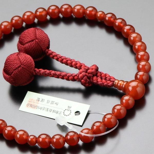 ≪特別価格≫数珠 女性用 約7ミリ 本瑪瑙 梵天房 数珠袋付き