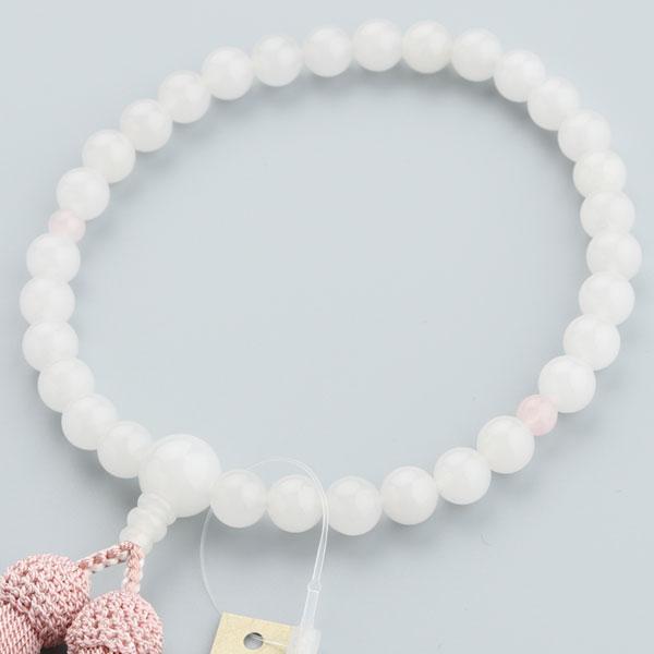 ≪特別価格≫数珠 女性用 約8ミリ 白オニキス 2天 ローズクォーツ 正絹房 数珠袋付き