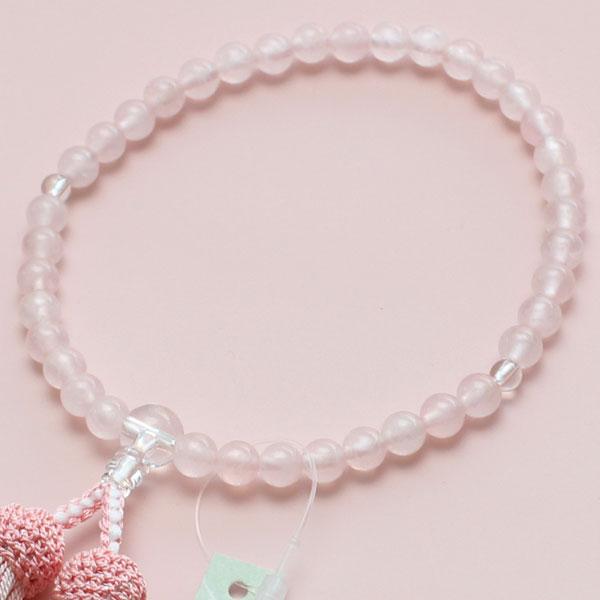 数珠 女性用 約7ミリ ローズクォーツ 本水晶 正絹2色房 数珠袋付き