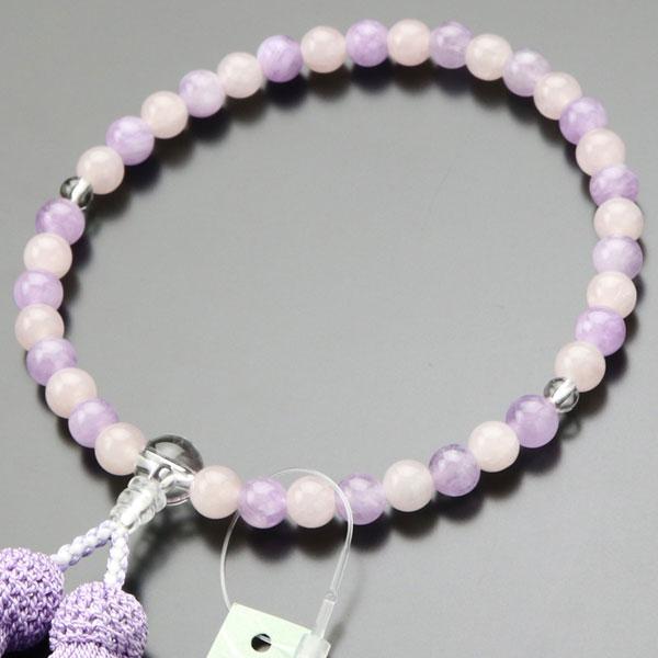 ≪特別価格≫数珠 女性用 約7ミリ ローズクォーツ 藤雲石 交互 本水晶 正絹房 数珠袋付き