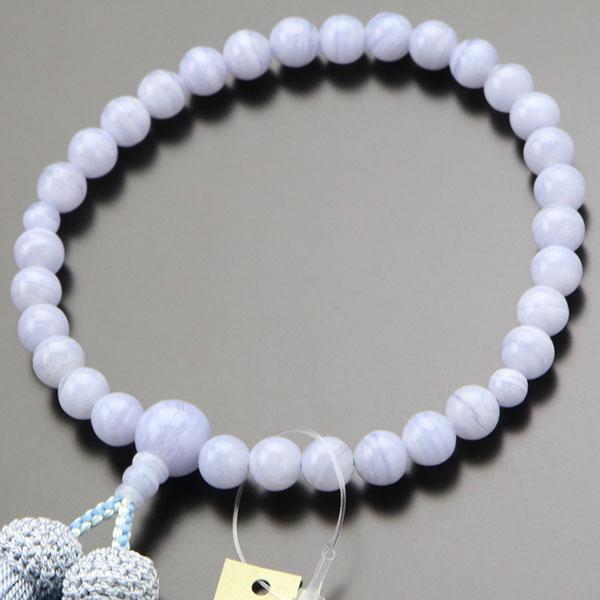 ≪特別価格≫数珠 女性用 約8ミリ ブルーレース 正絹房 数珠袋付き