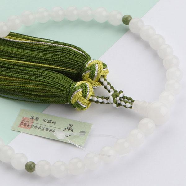 数珠 女性用 約7ミリ 白オニキス 2天 独山玉 銀花かがり房 数珠袋付き おしゃれ
