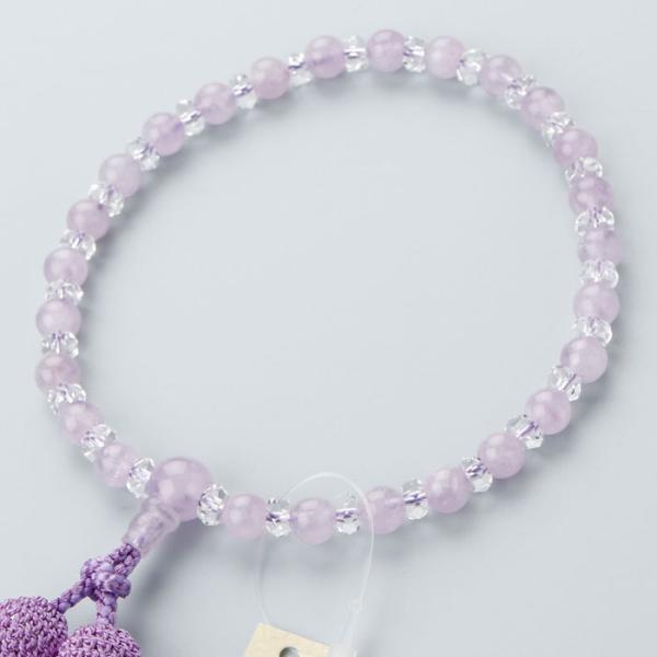 数珠 女性用 約7ミリ 藤雲石 平切子水晶 交互 正絹房 数珠袋付き