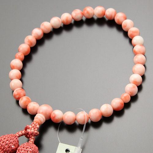 鑑別書付き 数珠 女性用 稀少 約8ミリ 5A´ 深海珊瑚 正絹2色房 数珠袋付き