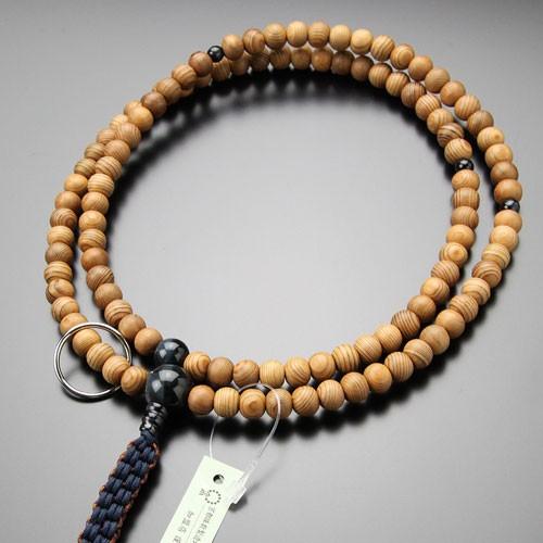 曹洞宗 数珠 男性用 尺二 屋久杉 青虎目石 本銀輪 紐房 数珠袋付き