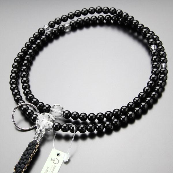 ≪特別価格≫曹洞宗 数珠 男性用 尺二 黒オニキス 龍彫り 本水晶 紐房  数珠袋付き