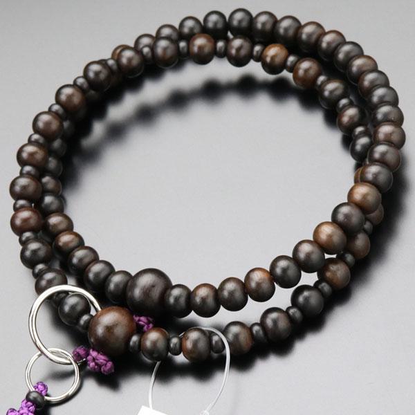 ≪特別価格≫浄土宗 数珠 女性用 8寸 縞黒檀（艶消し） 本銀輪 梵天房 数珠袋付き