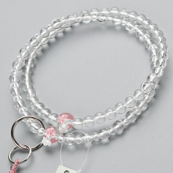 ≪特別価格≫浄土宗 数珠 女性用 8寸 桜彫り 本水晶 梵天房 数珠袋付き