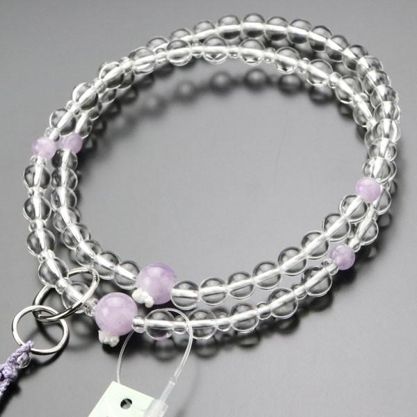 ≪特別価格≫浄土宗 数珠 女性用 8寸 本水晶 藤雲石 3色梵天房 数珠袋付き