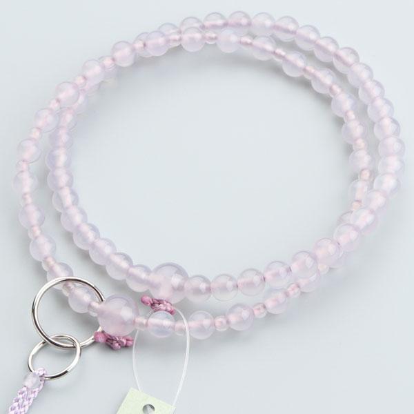 浄土宗 数珠 女性用 8寸 白瑪瑙 （パープル系） 正絹2色梵天房 数珠袋付き おしゃれ