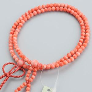 宝石珊瑚のSANSUI 深海珊瑚 ピンク 略式 片手 数珠 念珠 正絹 無染色