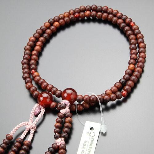 日蓮宗 数珠 女性用 8寸 紫檀（艶消し） 瑪瑙 梵天房 数珠袋付き