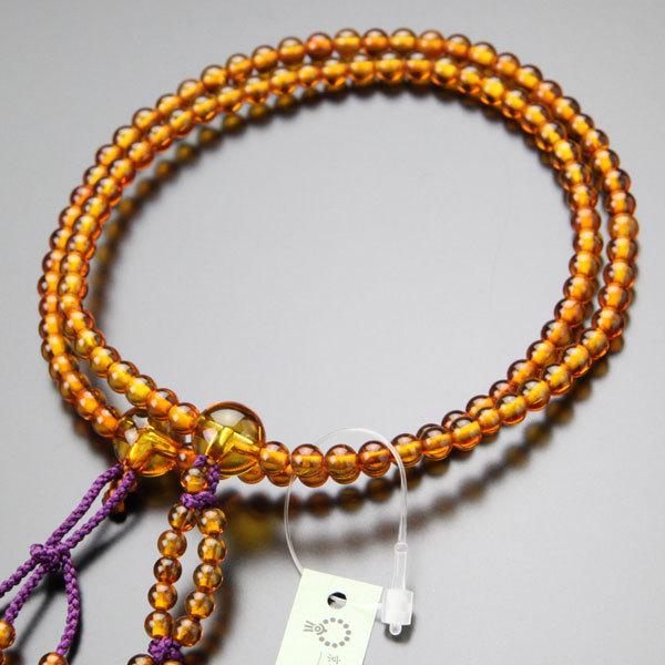 ≪現品お届け！≫ 鑑別書付き 日蓮宗 数珠 女性用 8寸 4A´ 天然本琥珀 梵天房 108玉 京念...