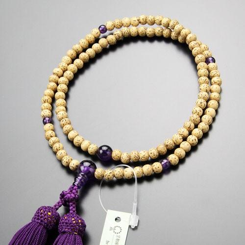 臨済宗 数珠 女性用 8寸 星月菩提樹 紫水晶 正絹房 数珠袋付き