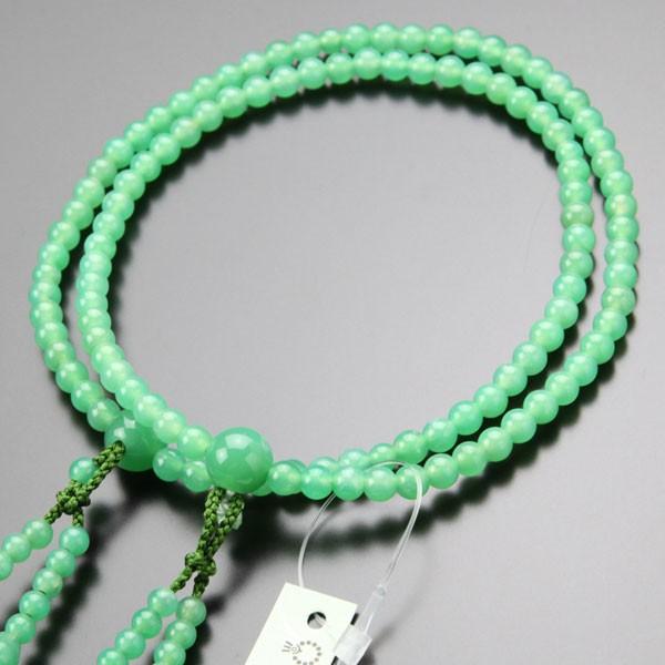 ≪現品お届け！≫ 鑑別書付き 八宗派兼用 数珠 女性用 8寸 4A´ クリソプレーズ 銀花かがり房 ...