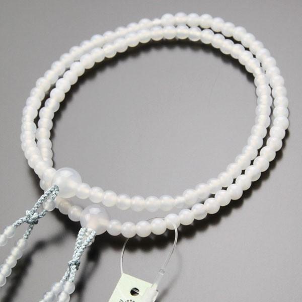 八宗派兼用 数珠 女性用 8寸 白瑪瑙 正絹かがり房 本式数珠 京念珠 数珠袋付き