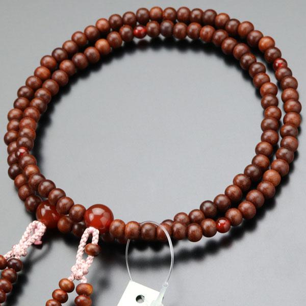 八宗派兼用 数珠 女性用 8寸 紫檀 瑪瑙 正絹2色房 数珠袋付き