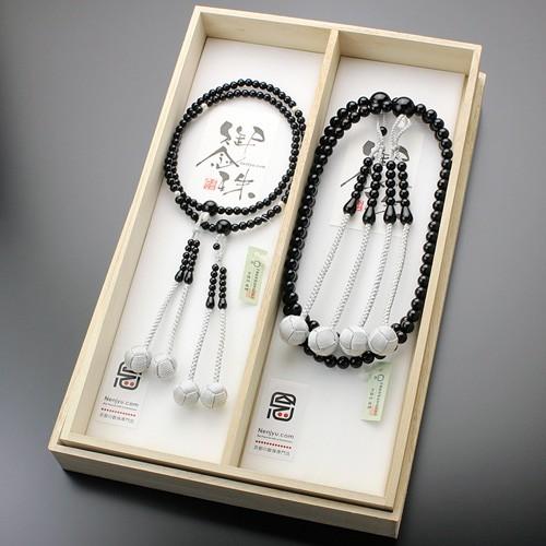 ≪ペア数珠≫真言宗 数珠 男性用（尺二 黒オニキス 梵天房）・真言宗 数珠 女性用（8寸 黒オニキス...