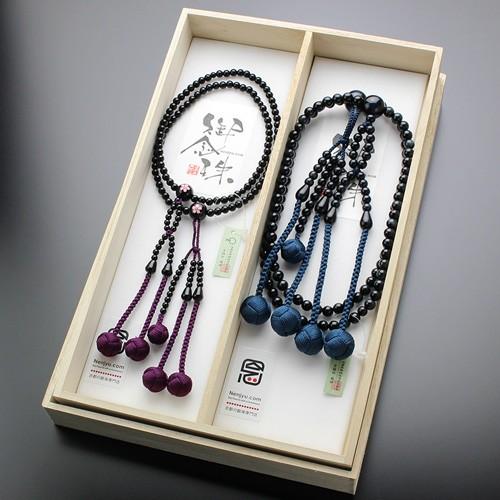 ≪ペア数珠≫日蓮宗 数珠 男性用（尺二 青虎目石 梵天房）・日蓮宗 数珠 女性用（8寸 黒オニキス ...