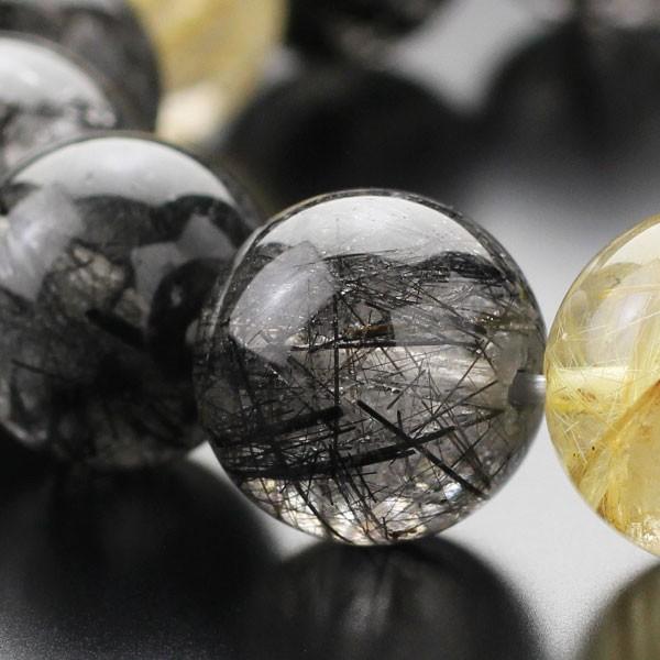 約14ミリ ブラックトルマリンクォーツ ルチルクォーツ ブレスレット パワーストーン 天然石ブレスレ...