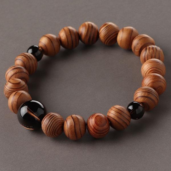 数珠ブレスレット 約10×11ミリ 屋久杉 茶水晶