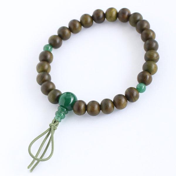 数珠ブレスレット 尺二玉（約7×8ミリ）生命樹 印度翡翠 ボサ付き