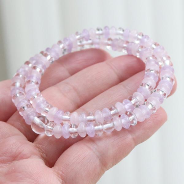 数珠ブレスレット 108玉 本水晶 ローズクォーツ 藤雲石