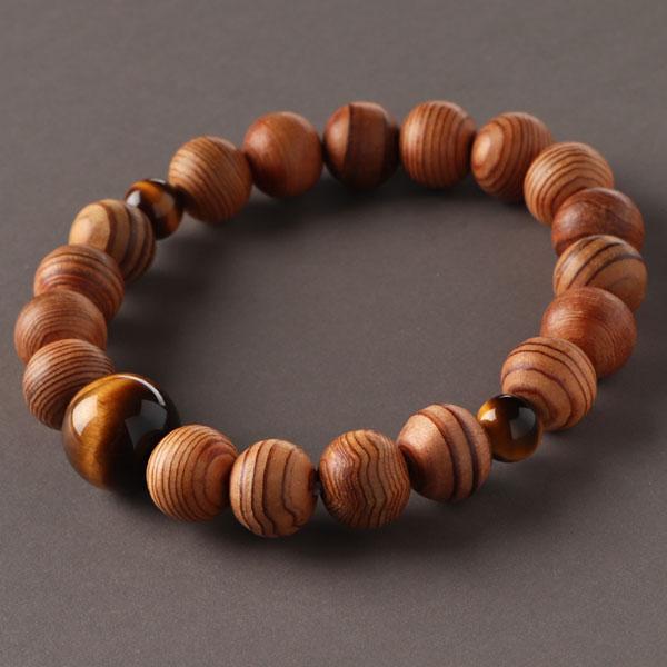 数珠ブレスレット 約10×11ミリ 屋久杉 虎目石