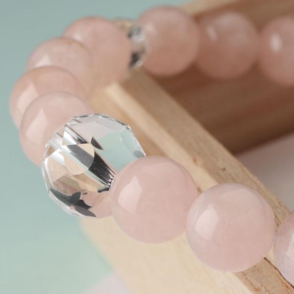 数珠ブレスレット 約8ミリ モルガナイト カット水晶 桐箱付き