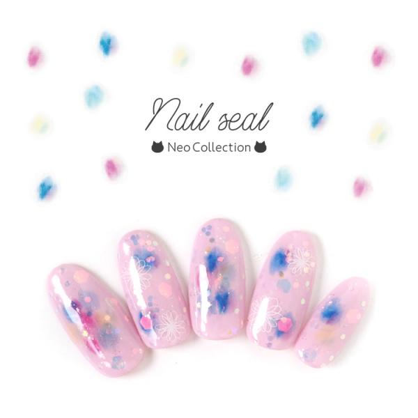 ネイルシール　水彩風アート　絵の具アート　お花　マーブル　ニュアンスアート