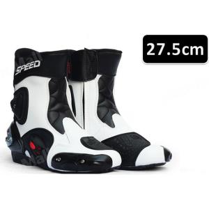 レーシングブーツ 118  ホワイト 27.5cm バイクブーツ 防水 ライディングシューズ ロング...