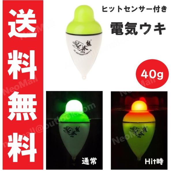 電気ウキ 40g 約9cm アタリで色変化する  変色ウキ 緑→赤 夜釣り ヒットセンサー ナイター...
