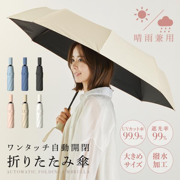 折りたたみ傘 日傘 軽量 ワンタッチ 自動開閉 レディース 紫外線 晴雨兼用 大きい サイズ 無地 ...