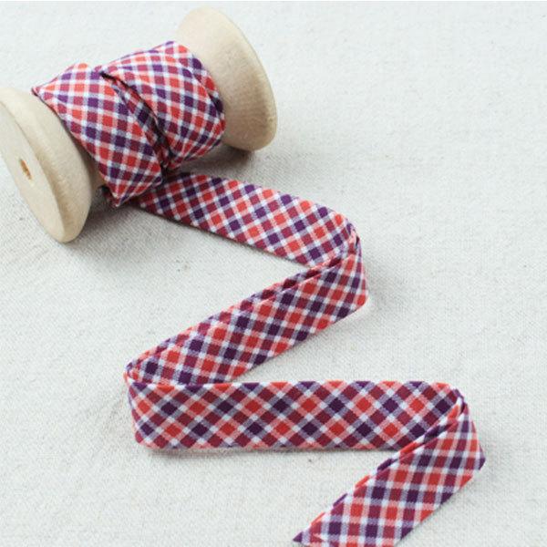 ( バイアステープ ) no.3 オレンジ＆パープル チェック1cmバイアステープ  【 商用利用可...