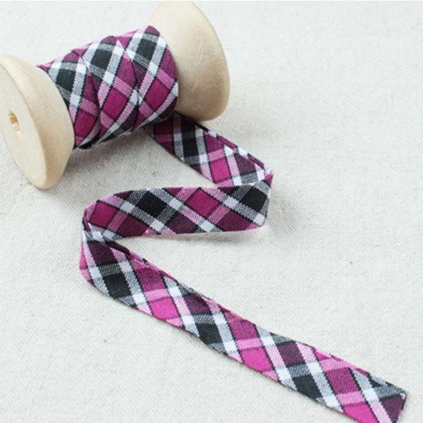 ( バイアステープ ) no.4 パープル＆ブラック チェック1cmバイアステープ  【 商用利用可...