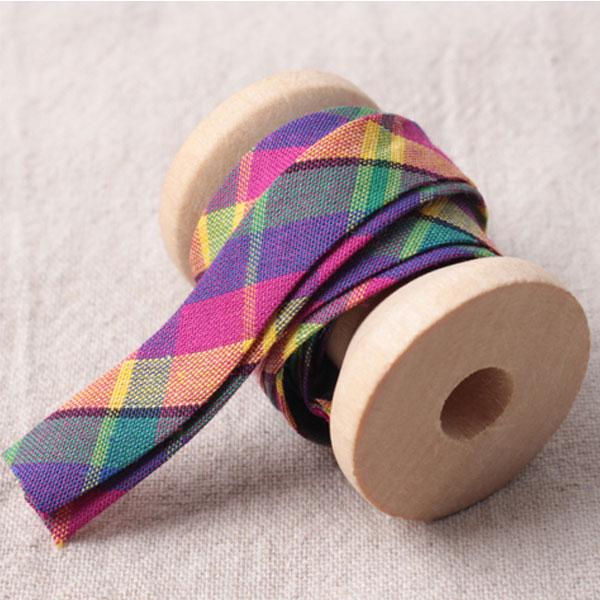 ( バイアステープ ) no.5 パープル＆イエロー チェック1cmバイアステープ  【 商用利用可...