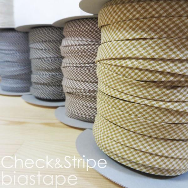 ( バイアステープ )Check&amp;Stripe コットン1cmバイアス_6color