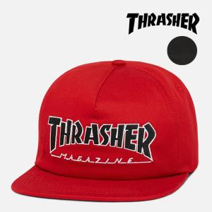 スラッシャー キャップ THRASHER MAGAZINE OUTLINED SNAPBACK CAP Black Red 帽子 スナップバック フリーサイズ スケーター スケボー ユニセックス｜nest001