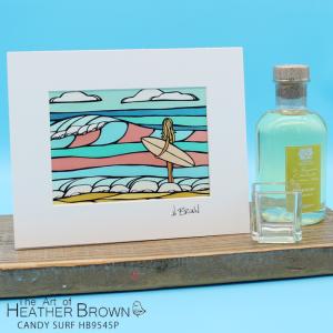 ヘザーブラウン アートプリント 絵画 HEATHER BROWN CANDY SURF HB9545P 約20.5cm×約25.5cm 横長台紙付き 風景画 ハワイ サーフ サーフィン ハワイアン｜nest001