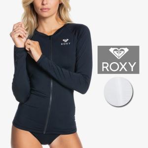 ロキシー 女性用 長袖 ラッシュガード ROXY ESSENTIALS LS ZIPPED 2 Rash Guard ERJWR03482 Black White UVカット UPF50+ ウーマンズ レディース｜nest001