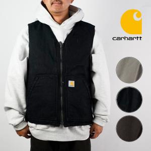 カーハート ワークベスト CARHARTT RELAXED FIT WASHED DUCK SHERPA LINED VEST 104394 Black  ブラック  Dark Brown ダークブラウン Drift Wood ドリフトウッド｜nest001